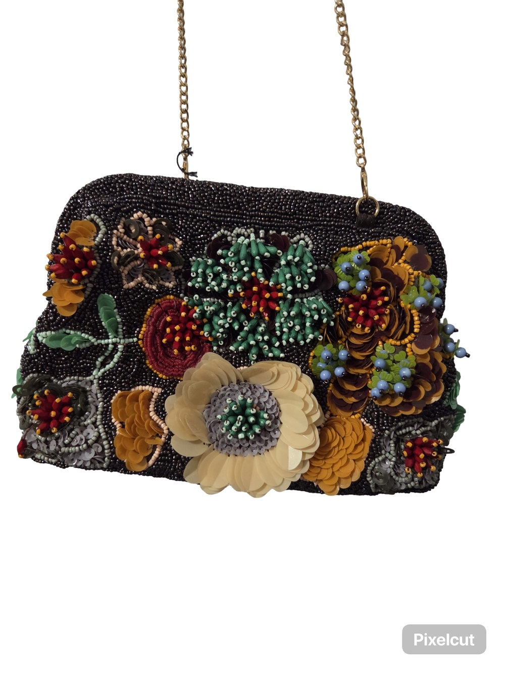 Zara Black Beaded Floral with Gold Chain